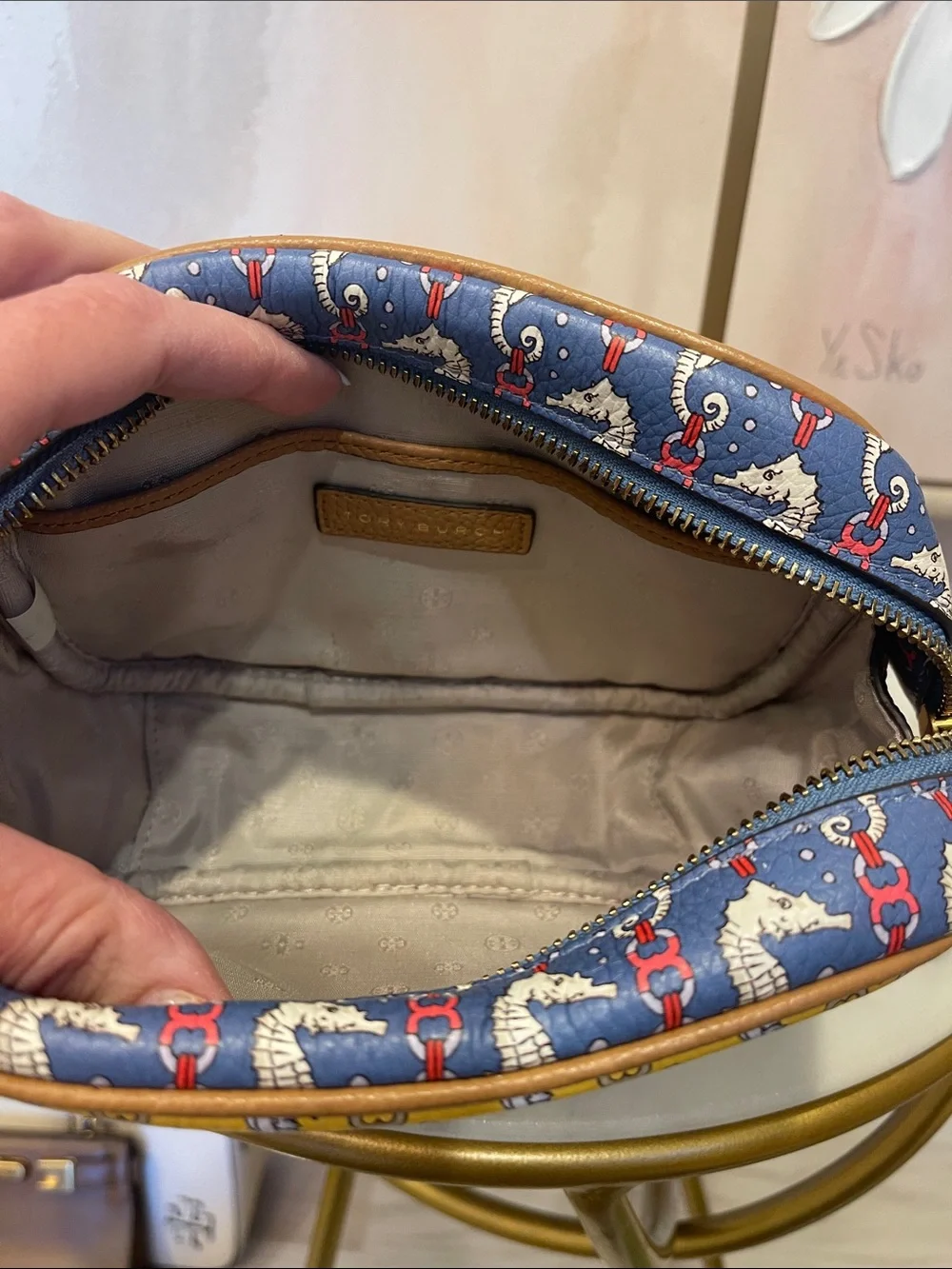 Tory Burch Yellow Seahorse Print Clutch with Wristlet